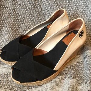 Tory Burch Beige/Black Filipa Espadrille Wedges